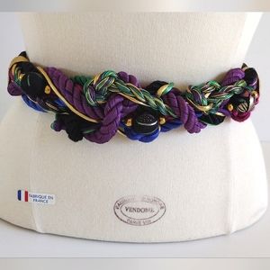 Vintage 80s Ione Jewel-Tone Braided Beaded Adjustable Wide Belt